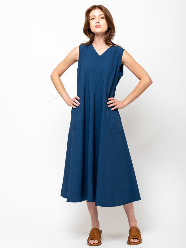 Aequamente - Seersucker Sleeveless Dress - Marino - Verdalina