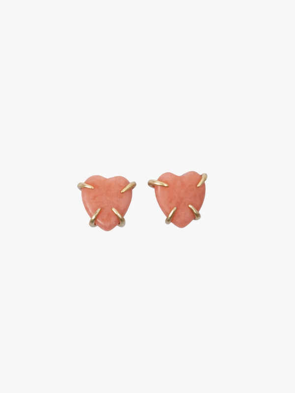 CLARE V. - Stone Heart Studs - Coral and Vintage Gold - Verdalina