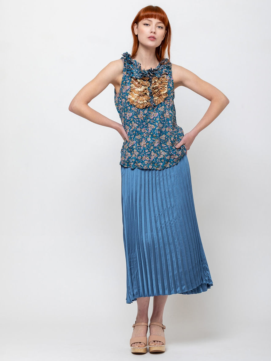 Hazel Brown | Pleated Wrap Skirt - Blue | Verdalina