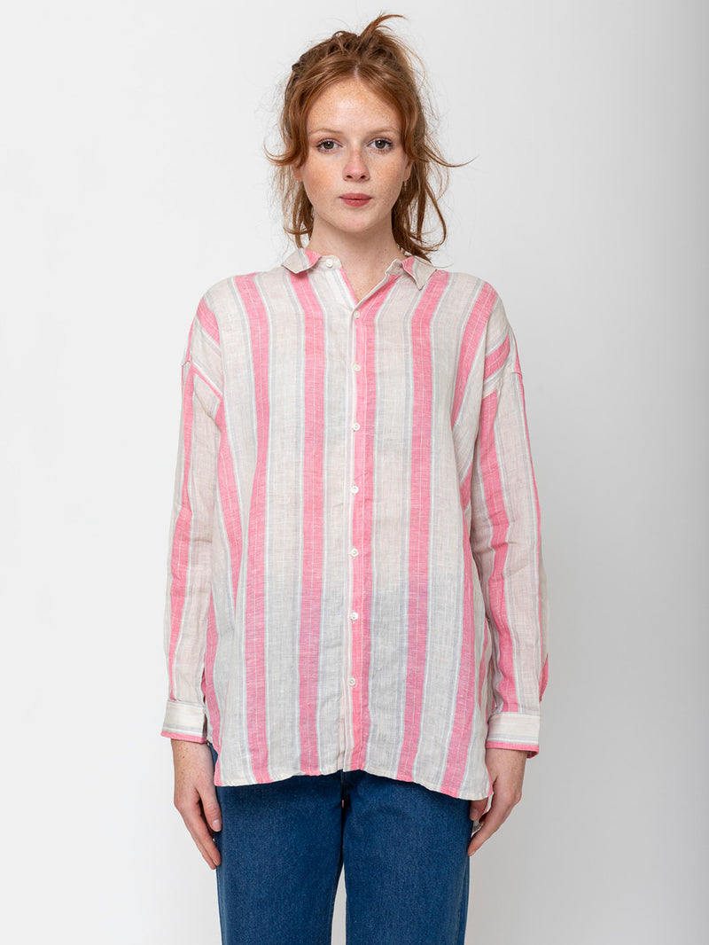 Ichi Antiquites - Linen Stripe Shirt - Pink - Verdalina