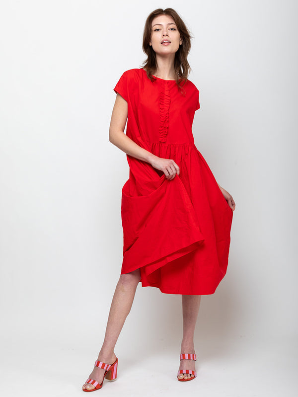 Ruffle Front Dress - Pomegranate
