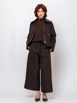 Jacket with Embossed Leather Collar - Espresso
