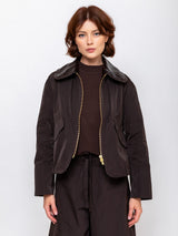 Jacket with Embossed Leather Collar - Espresso