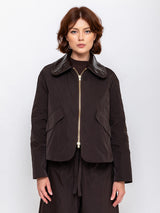 Jacket with Embossed Leather Collar - Espresso
