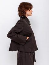 Jacket with Embossed Leather Collar - Espresso