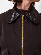 Jacket with Embossed Leather Collar - Espresso