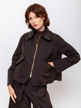 Jacket with Embossed Leather Collar - Espresso