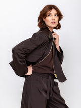 Jacket with Embossed Leather Collar - Espresso