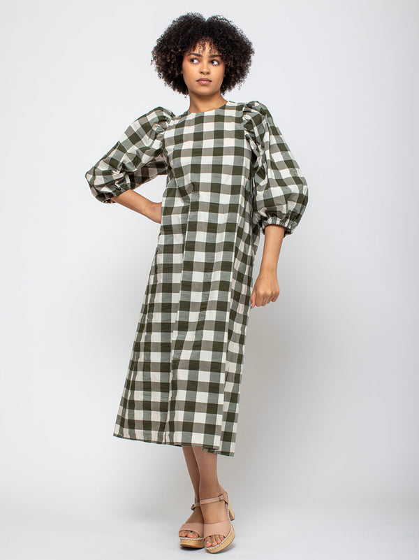 AVN - Oblo Dress - Military Green Check - Verdalina