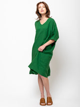 Aequamente - Linen Short Sleeve Dress - Abete - Verdalina