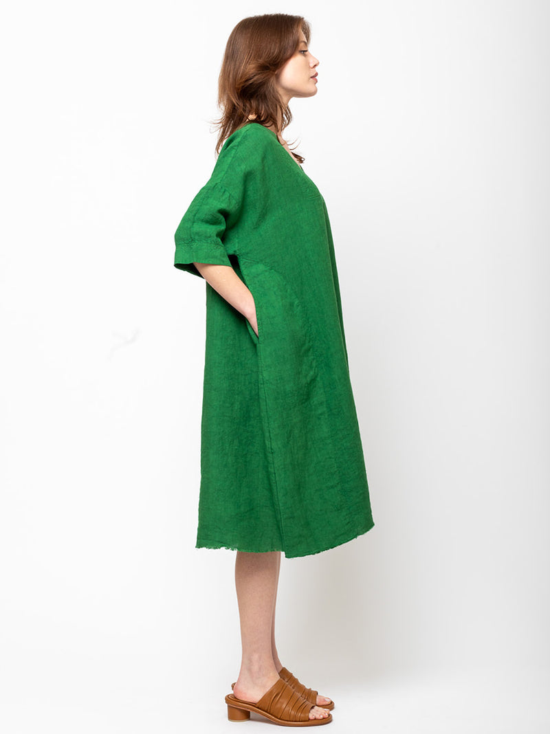 Aequamente - Linen Short Sleeve Dress - Abete - Verdalina