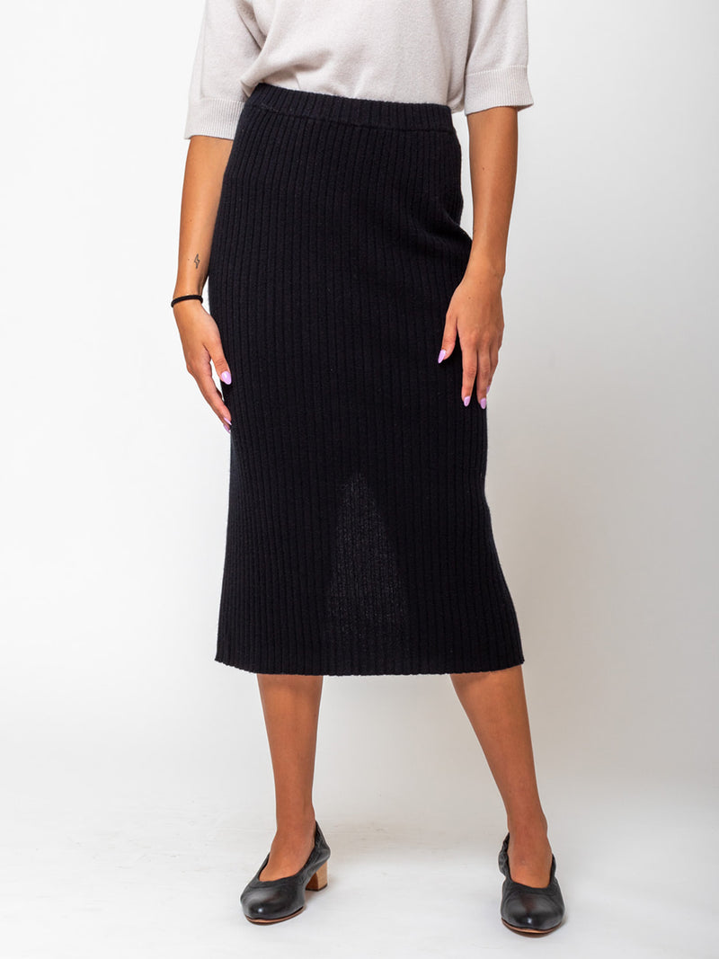 Allude - Ribbed Cashmere Skirt - Black - Verdalina