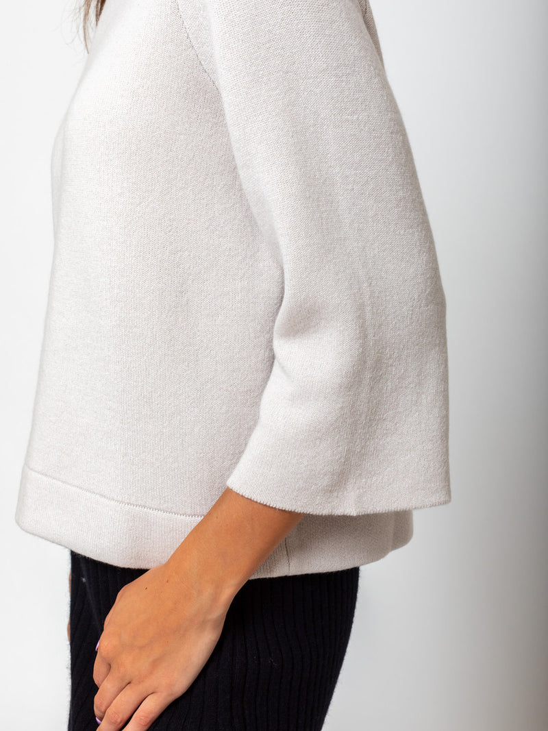 Allude - Round Neck Sweater with Cropped Sleeves - Beige - Verdalina
