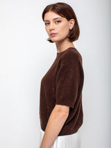 Allude - Short Sleeve Sequin Sweater - Dark Brown - Verdalina