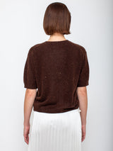 Allude - Short Sleeve Sequin Sweater - Dark Brown - Verdalina