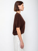 Allude - Short Sleeve Sequin Sweater - Dark Brown - Verdalina