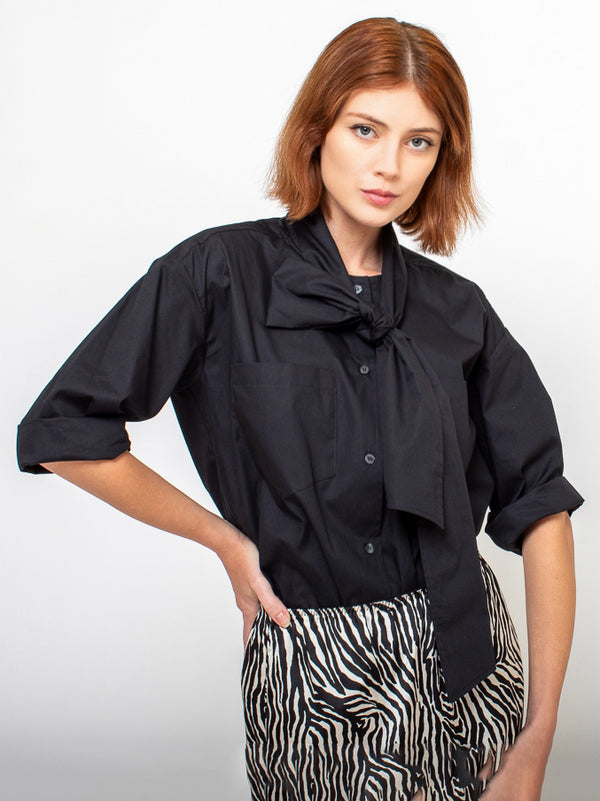 Aquarius Cocktail - Dear Polly Bow Blouse - Black - Verdalina