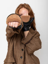 Aristide - Leather and Shearling Mittens with Zipper Top - Verdalina