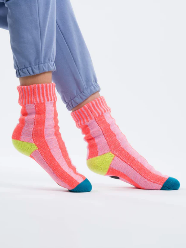 Big Stripe House Socks - Poppy/Lilac