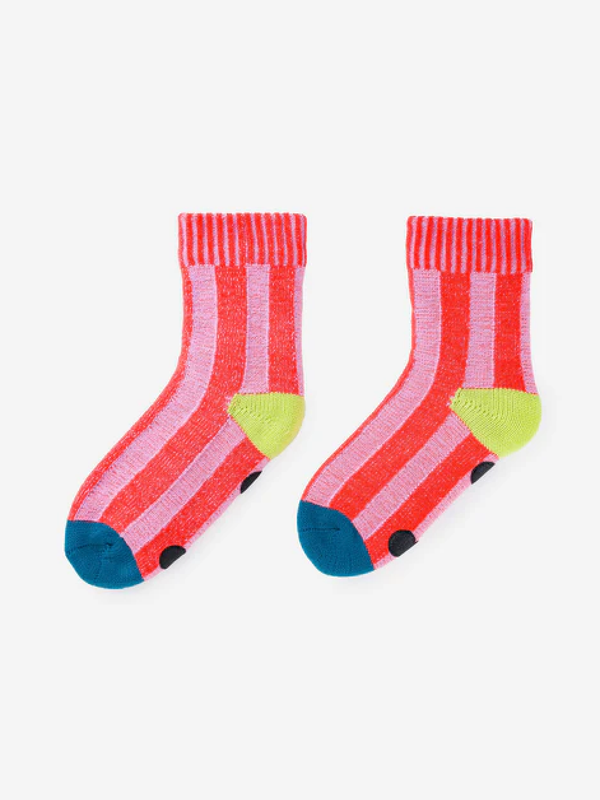 Big Stripe House Socks - Poppy/Lilac