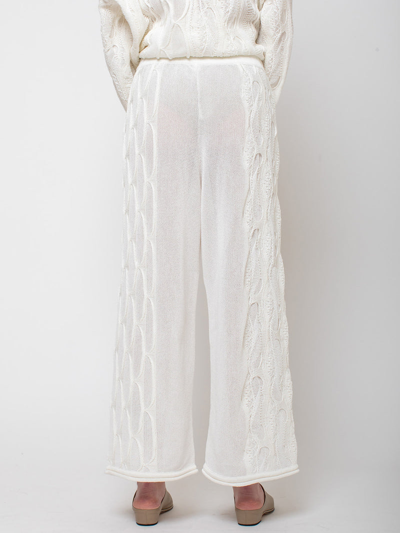 Black Crane - Cable Knit Pants - Ivory - Verdalina