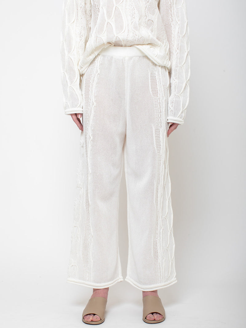 Black Crane - Cable Knit Pants - Ivory - Verdalina