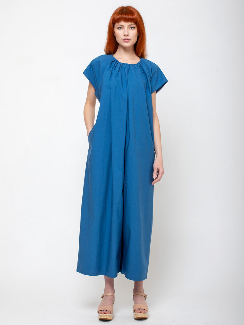 Black Crane - Shirred Jumpsuit - Blue - Verdalina