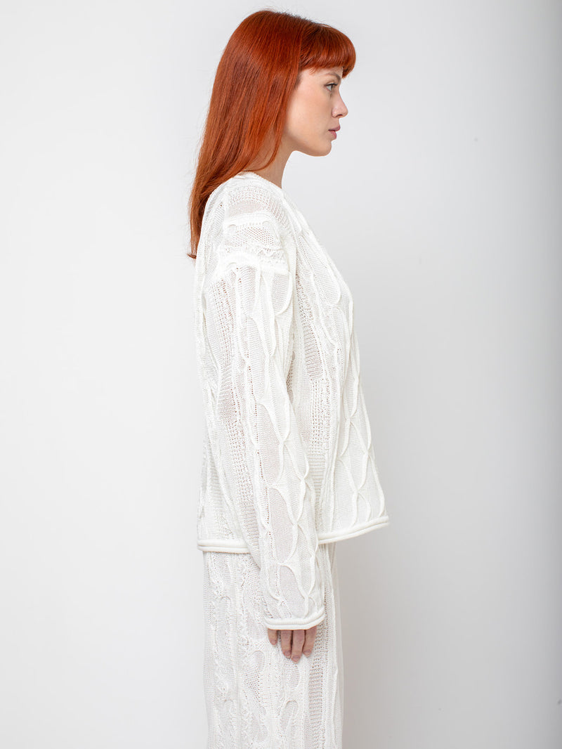Black Crane - Cable Knit Top - Ivory - Verdalina