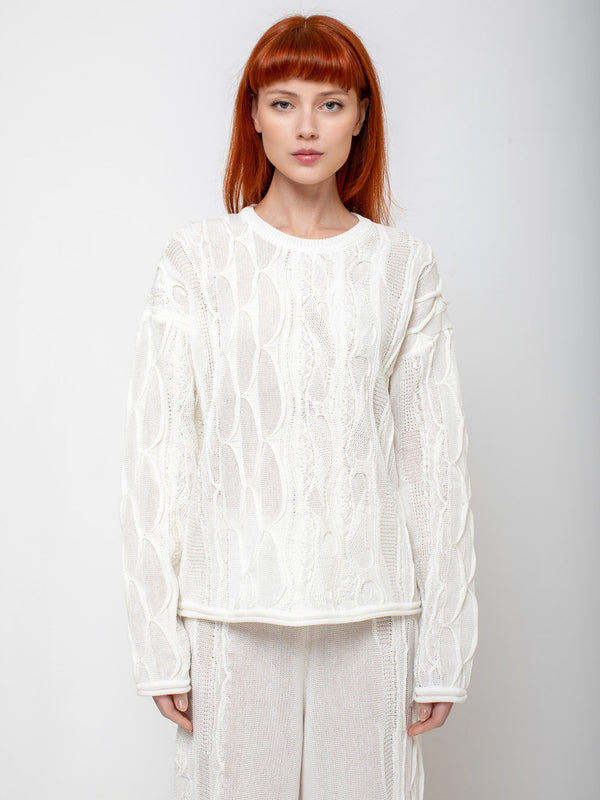 Black Crane - Cable Knit Top - Ivory - Verdalina
