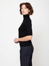 Boxy Short Sleeve Turtleneck Sweater - Noir