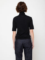 Boxy Short Sleeve Turtleneck Sweater - Noir