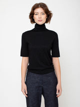 Boxy Short Sleeve Turtleneck Sweater - Noir