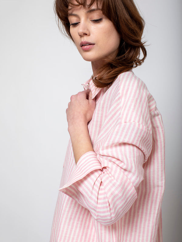 Francine Shirt - Pink Linen Stripe