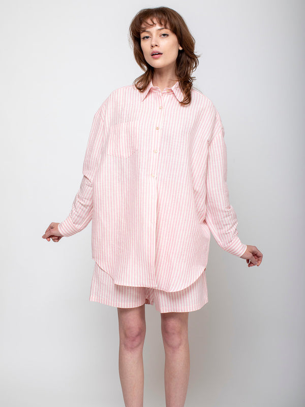 Francine Shirt - Pink Linen Stripe