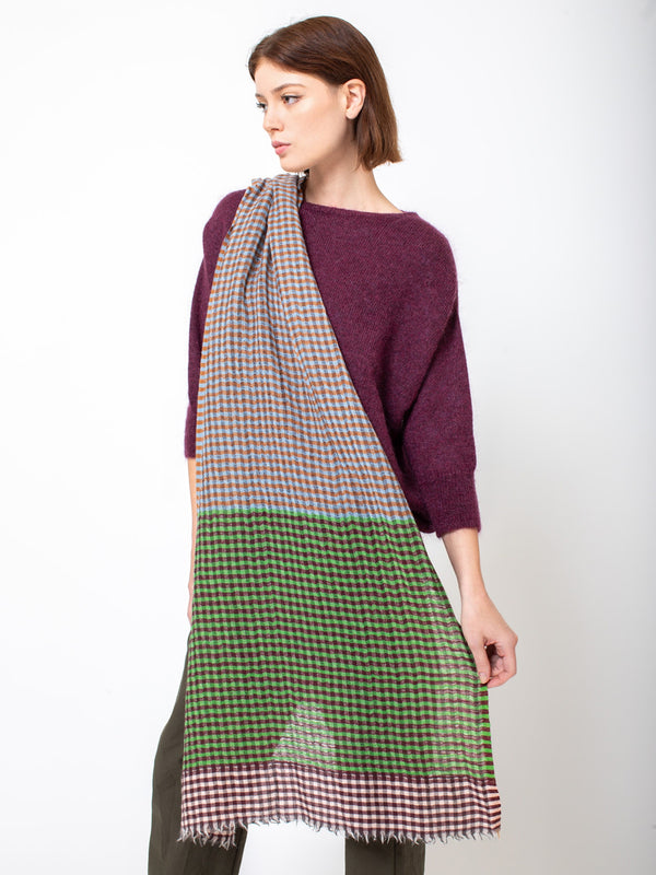 Epice - Wool Shawl - Green and Brown Check - Verdalina