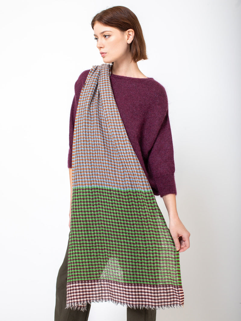 Epice - Wool Shawl - Green and Brown Check - Verdalina