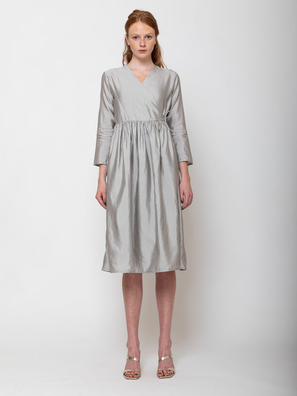 Evam Eva - Silk Wrap Dress - Light Gray - Verdalina