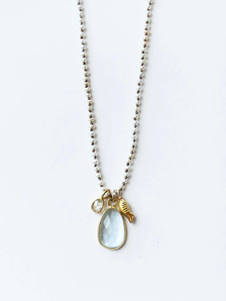 See Real Flowers - Golden Koi Necklace with Aquamarine - Verdalina