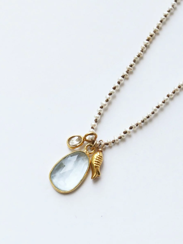 See Real Flowers - Golden Koi Necklace with Aquamarine - Verdalina