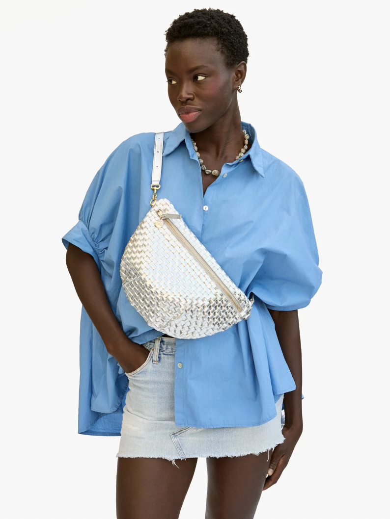 Clare V. - Grande Fanny - Silver Specchio Woven Checker - Verdalina