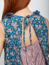 Hazel Brown - Blouse with Ruffle Yoke and Under Cami - Blue Floral - Verdalina