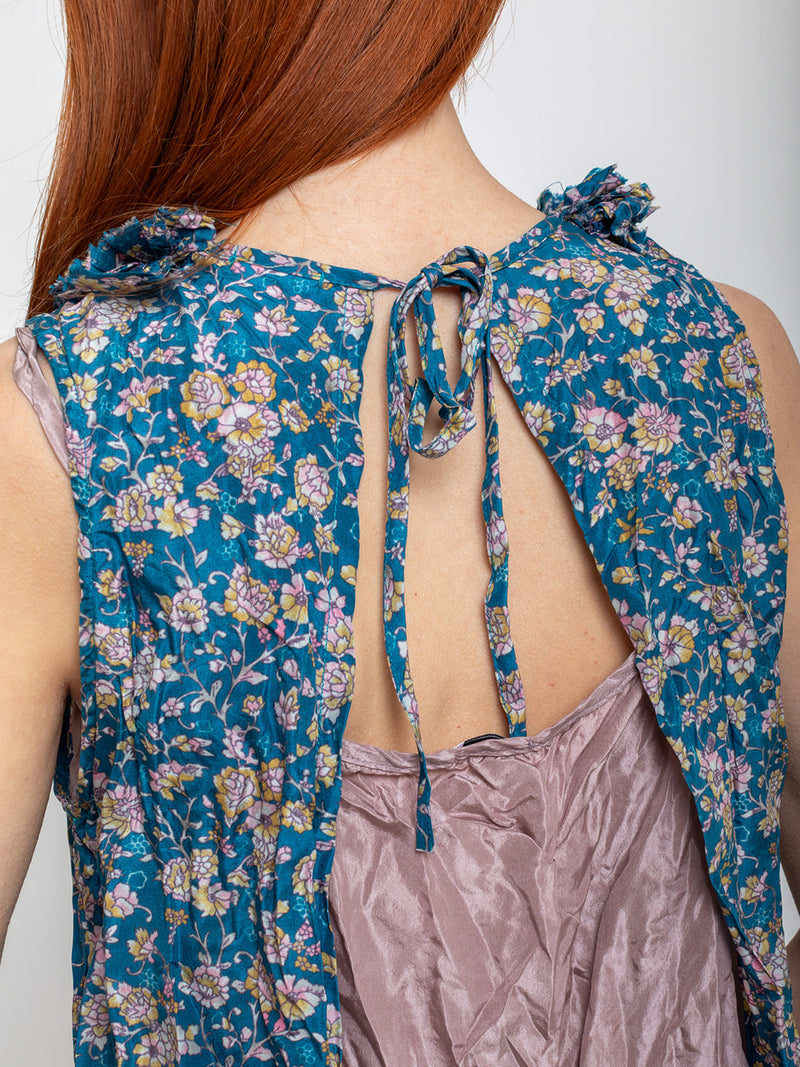 Hazel Brown - Blouse with Ruffle Yoke and Under Cami - Blue Floral - Verdalina