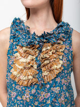 Hazel Brown - Blouse with Ruffle Yoke and Under Cami - Blue Floral - Verdalina