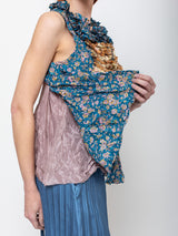 Hazel Brown - Blouse with Ruffle Yoke and Under Cami - Blue Floral - Verdalina