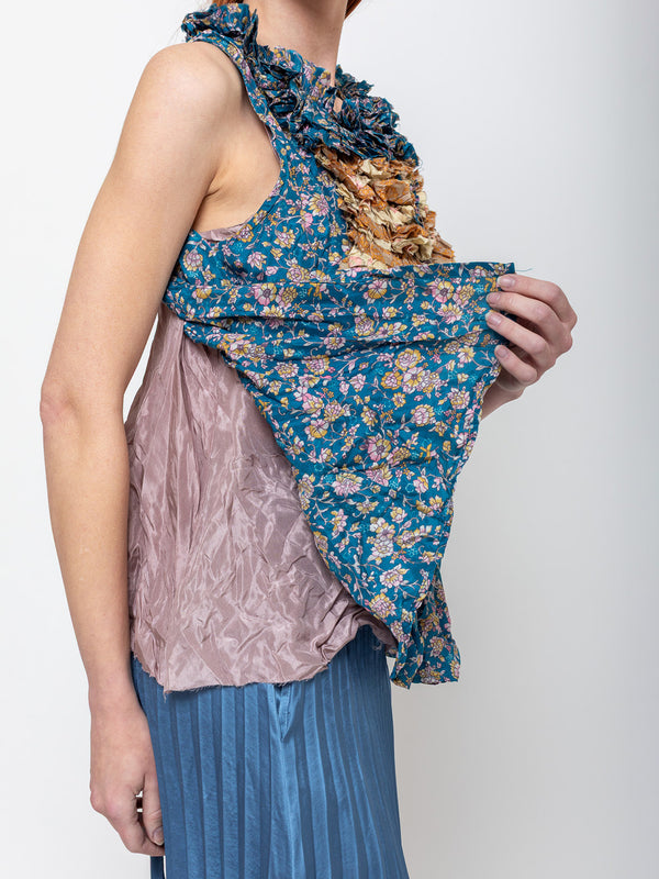 Hazel Brown - Blouse with Ruffle Yoke and Under Cami - Blue Floral - Verdalina