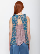 Hazel Brown - Blouse with Ruffle Yoke and Under Cami - Blue Floral - Verdalina