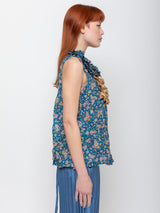 Hazel Brown - Blouse with Ruffle Yoke and Under Cami - Blue Floral - Verdalina
