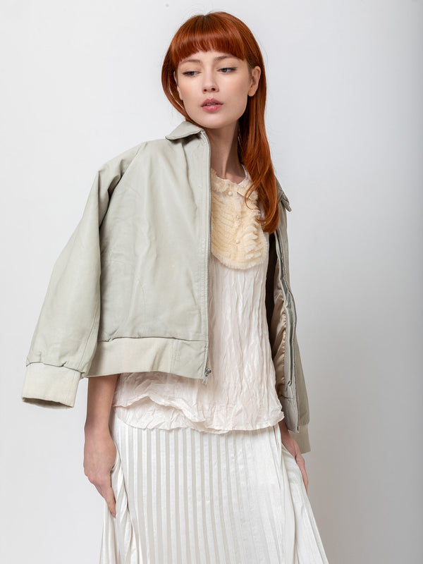 Hazel Brown - Little Leather Bomber - Bone - Verdalina