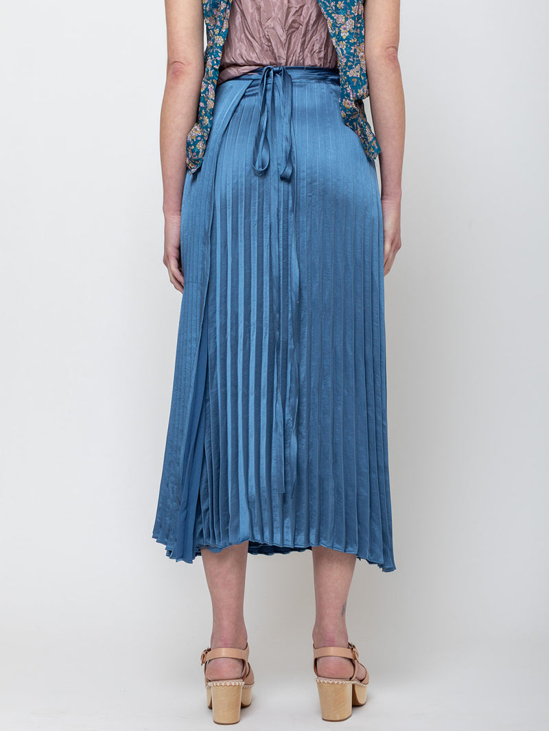 Hazel Brown - Pleated Wrap Skirt - Blue - Verdalina