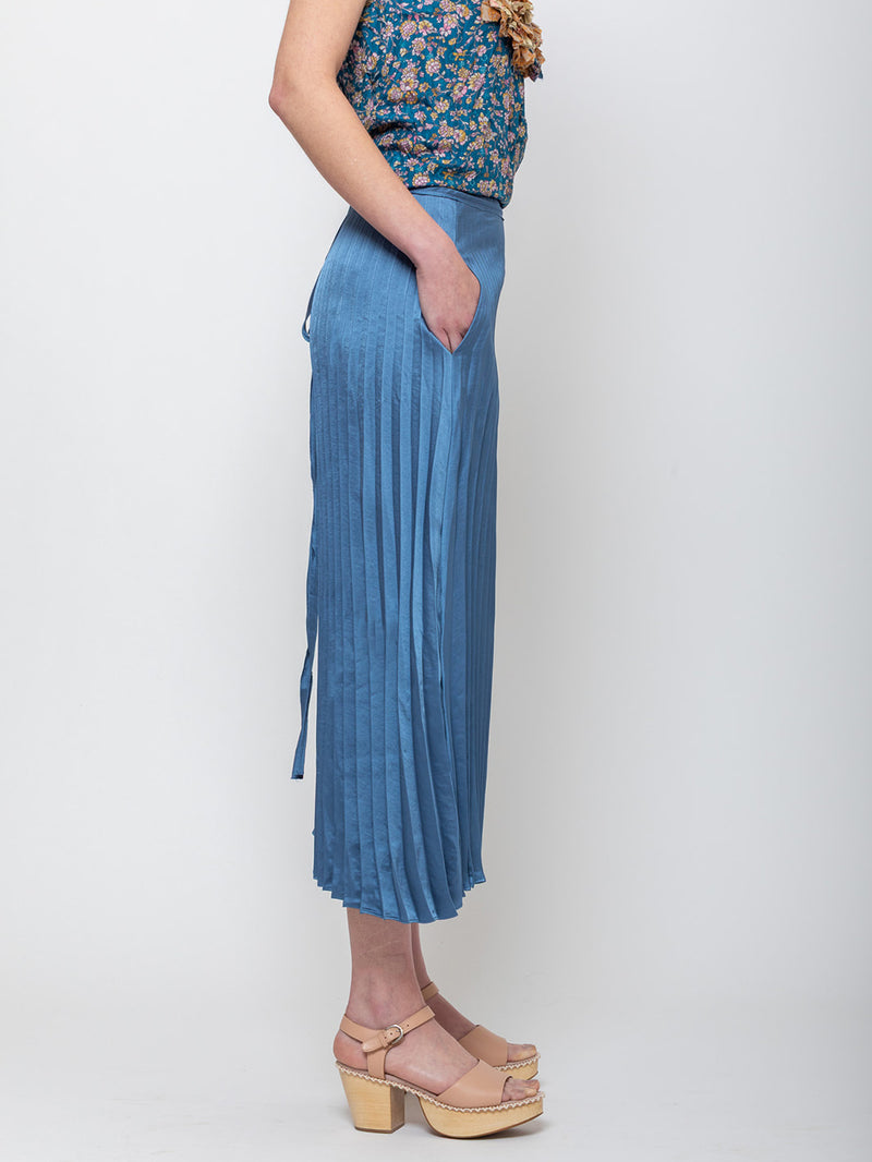 Hazel Brown - Pleated Wrap Skirt - Blue - Verdalina
